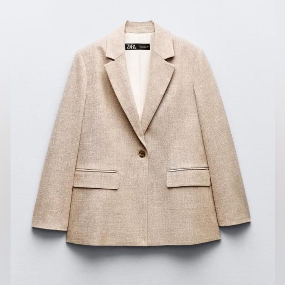 Zara Oversized Single Button Blazer XS Taupe Brown